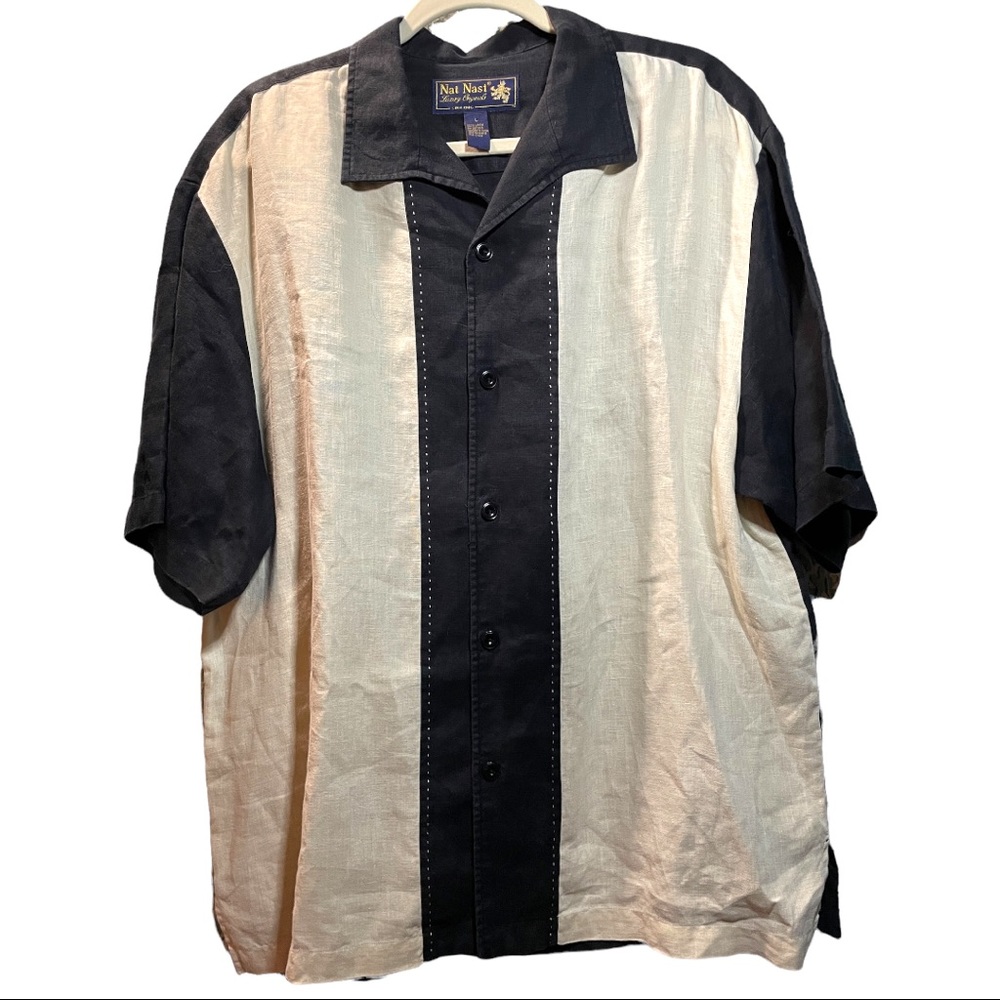 NAT NAST | L | Retro Summer Linen Bowling Shirt EUC